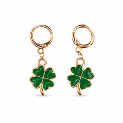 Green Four Leaf Clover Earrings-Gold Trim-Lucky Jewelry Gift Women Minimalist