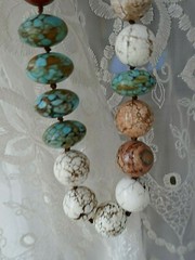 25″ Knotted Continuous Strand Magnesite Turquoise, Orange, White, Round & Disc
