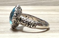 Handmade Artisan Sterling Silver Blue Quartz Scrolled Cocktail Ring, Size 8