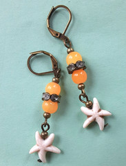 JADEITE howlite STARFISH 2 1/8 inch LEVERBACK handcrafted bronze #FGG