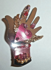 3 Unique Liztech handmade signed dated beaded artisan pins hand heart w/paper