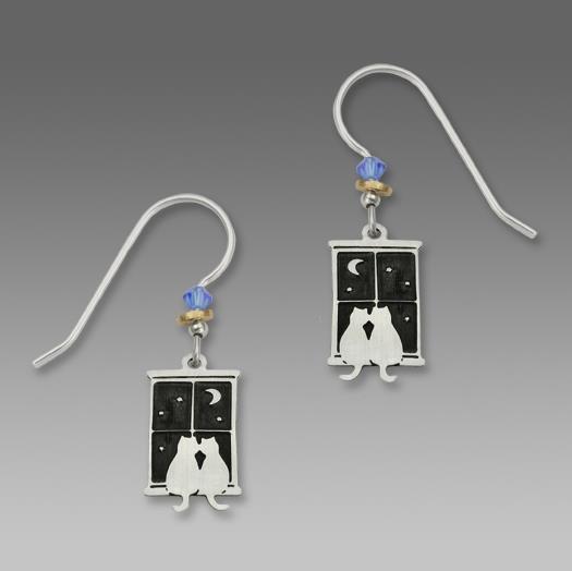 Sienna Sky Earrings Sterling Silver Hook Hand Painted Kitty Pals in Window 906