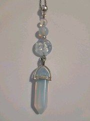 Opalite GLASS «CRYSTAL» Point & Beads Frosted Full Moon Face Pendant Necklace