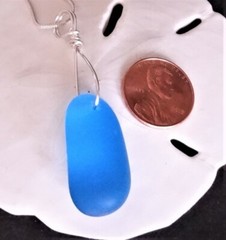 PACIFIC BLUE Sea glass jewelry beach glass pebble handmade Pendant Necklace