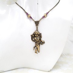 Cherub Angel Charm Necklace Handmade Spiritual Art Nouveau Brass Jewelry