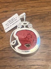 SAJEN SILVER Simulated Cinnabar and Multi Gemstone Carved Fish Pendant Sterling