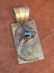 Handmade Black Quartz Mixed Metal Rustic Flower Pendant 100% TO CHARITY