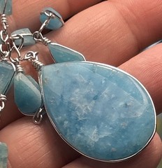 Aqua Blue Amazonite Teardrop Stone pendant Necklace, Artisan Wire Wrapped, OOAK