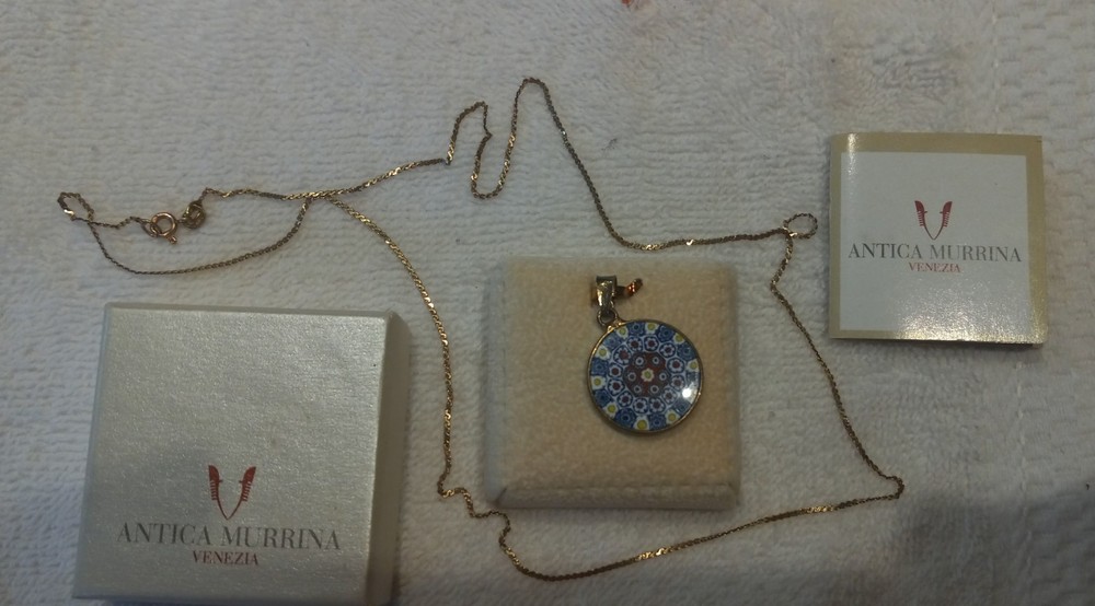 Antica Murrina Veneziana 925 Millefiori Glass Pendant On 925 Arezzo Italy Chain