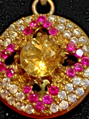 Citrine Solitare & Ruby Pendant 925 Sterling Necklace N-1492