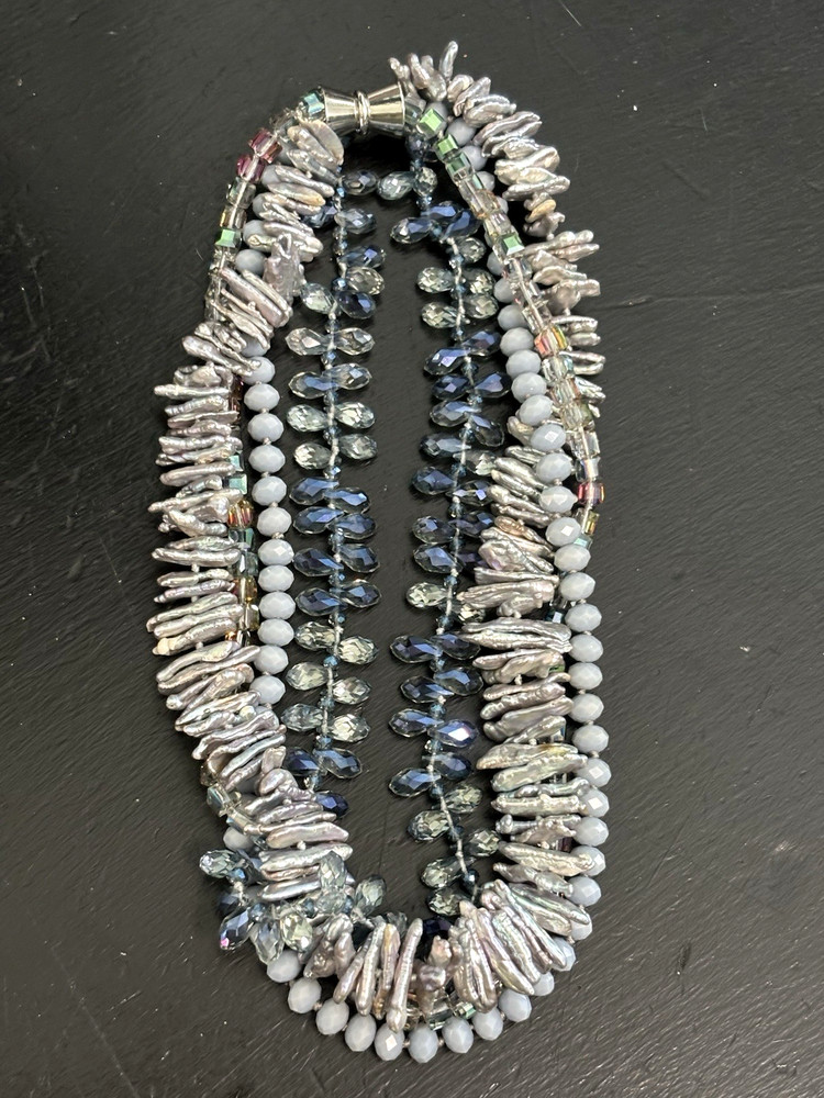 Multi Strand Biwa Stick Pearl Beaded Necklace