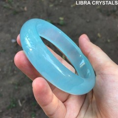 Natural Chalcedony Bangle Bracelet Blue Crystal Gemstone Stone Jewelry 7″