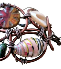 Artisan Bracelet Copper Wire Wrapped Semi-Precious Stones & Beads Estate Vintage