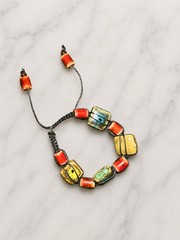Artisan Glazed Ceramic Tile Bead Adjustable Macrame Cord Boho Bracelet