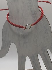 Handmade Red Macrame Square Knot Adjustable Bracelet with Crystal-like Connector