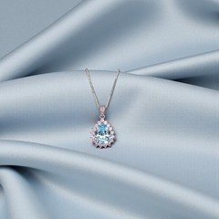 Large Teardrop Aquamarine Necklace – Sterling Silver 3 CT Blue Aquamarine
