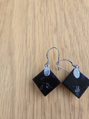 Dichroic Fused Glass 925 Sterling Silver Artsy Funky Retro Dangle Earrings
