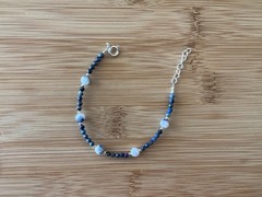 New Lapis, Dumortierite in Quartz & Sterling Silver Handmade Bracelet 7-8in-B735