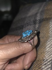 Silver Turquoise Teardrop Bezel Cocktail Ring Women’s Size 7 2mm Band