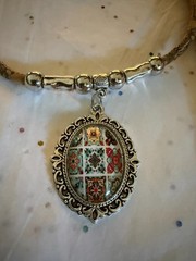 Portuguese Dark Blue Cork Necklace with Blue Tile Design Oval Pendant