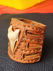 Shark fossil cuff bracelet genuine Buffalo Bison Leather to wrist size
