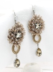 Elegant Gold Cluster Crystal Drop Dangle Earrings Long 3 3/4″ New Without Tag