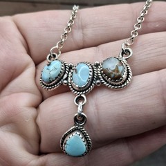 Golden Hills Turquoise Sterling Silver 4 Stone Necklace 18-20in Southwestern