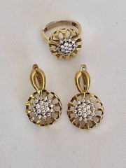 Turkish Handmade Jewelry Set 925 Sterling Silver Gold Plated Zircon Earrings Rin