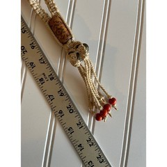 Vintage Boho Macrame Beaded Necklace Cream Red Southwestern Tassel Handmade