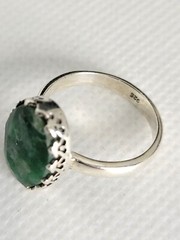 Natural Faceted Emerald Crystal Stone Ring 925 Sterling Silver sz 6.75 Handmade