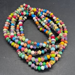 Handmade Recycled Paper Bead Necklace Multicolor Boho Layering Long Strand 86″
