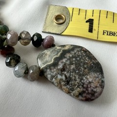 Stone Natural Ocean Jasper Bead Necklace Faceted Rondelle Pendant Boho Vtg