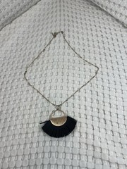 Gold and Black Fan Pendant Necklace for Women, Statement Metal Thread Charm