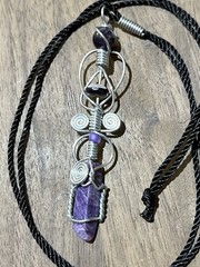 Russian Charoite Wire Wrap Wand Pendant, Purple Charoite Necklace