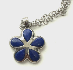 Rhodium 1 1/4″ Lapis Floral Pendant 18″ Rolo Necklace OA5