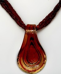 Artesian Collection Tear Drop Blown Glass Red Golden Pendant Versatile Necklace