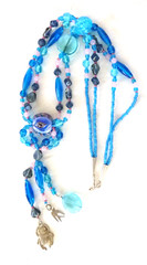 Artisan Blue Italian Glass ‘Evil Eye’ 24 In Protection Necklace Tassels w/Charms