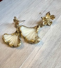 Earrings Statement Earrings Handcrafted Artwork White Gold Floral Ginkgo Flower