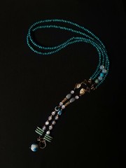 Handmade Turquoise colored beaded Necklace Evil Eye Crosses Gift Made in Greece