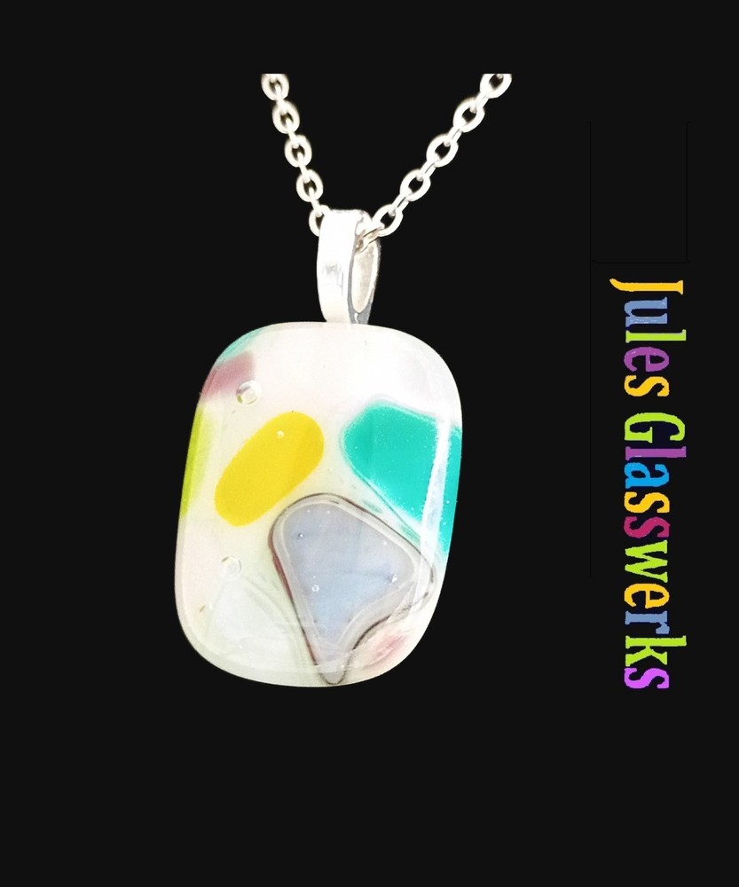 Hand Crafted Fused Glass Pendant Necklace W/ Chain #1142