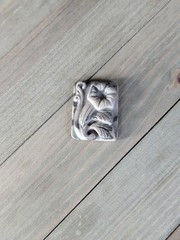 Ribbon Jasper Carved Gemstone Pendant Bead Flower Earthy Grey Brown Rectangle