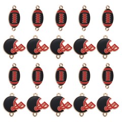 20Pack 28mm 22mm Rugby Ball Helmet Game Charm Pendants,Black Red,Red Line Black