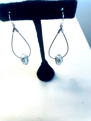 Hanging Earrings with Faux Pearl and Rhinestones Silver Tone Handmade