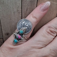 Sterling Silver Cotton Candy Turquoise Ring 3 Stone Size 6.5 Southwestern