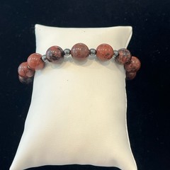 Beaded Adjustable Stone Bracelet Brown Black Round Beads Lobster Clasp Metal