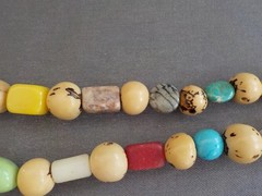 Stone Nut Bead Necklace Dyed Polished Handmade Toggle Heavy Chunky Oval Retangle
