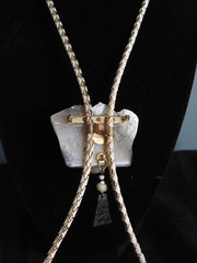 Handmade Artisan Moss Agate & Mexican Opal Bone Silver Bolo Tie