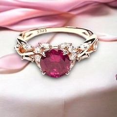 Lab Made Ruby Ring 18K 750 Rose Gold Vermeil , July Birthstone, 40th Anniversary