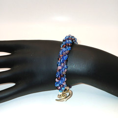 Jewelry Bracelet Kumihimo Braided Blue & Purple Seed Beads Handmade 7.5 in
