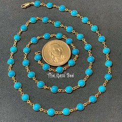 18k Solid Yellow Gold 24″ Necklace 6.4mm Round Sleeping Beauty Turquoise Bezel